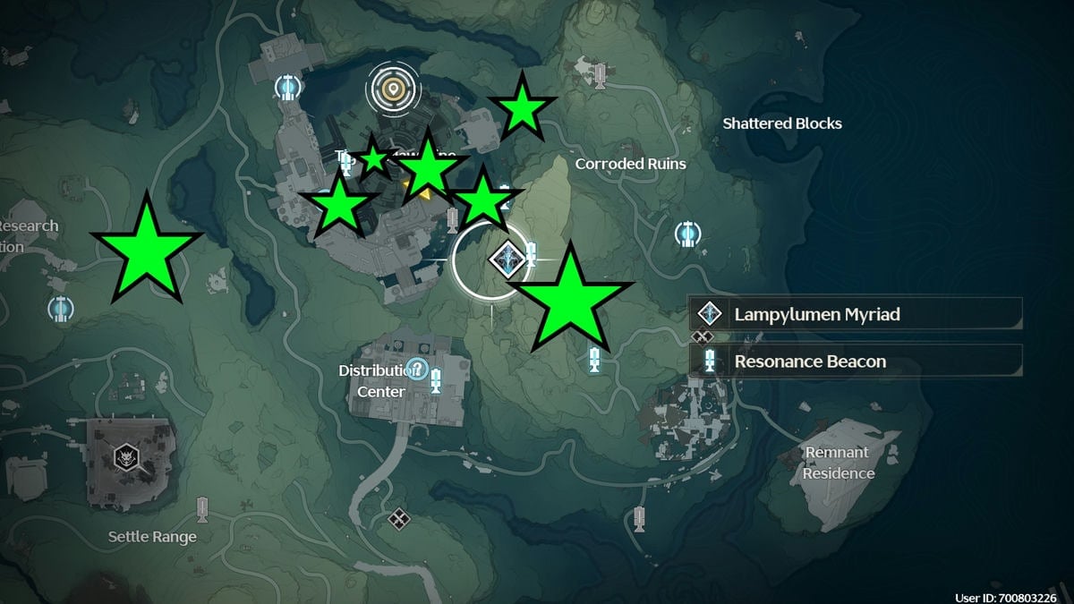 Emplacement de tous les minerais de Lampyluen dans la mine de Tiger Maw à WuWa 