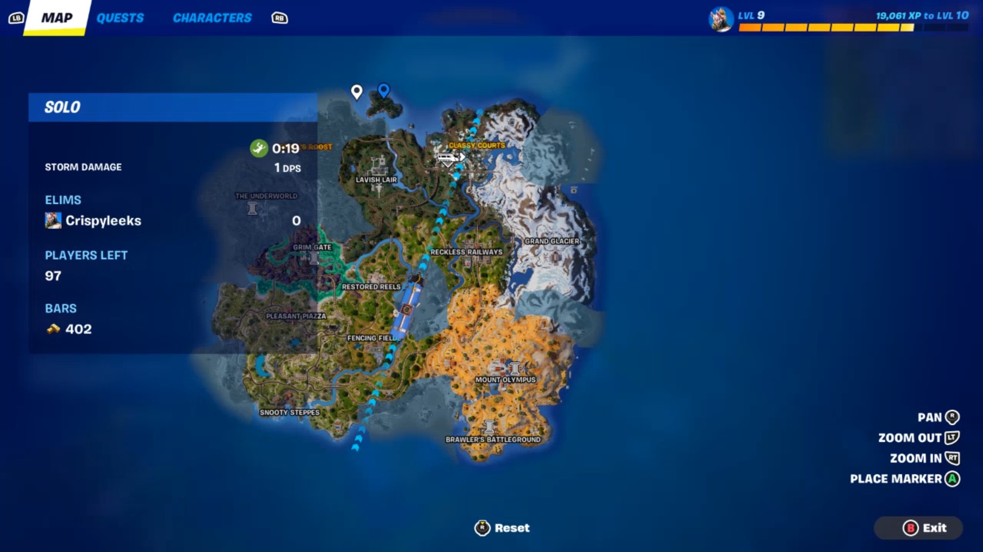 L'emplacement de Dark Vador dans Fortnite est indiqué sur la carte avec le marqueur du jeu.