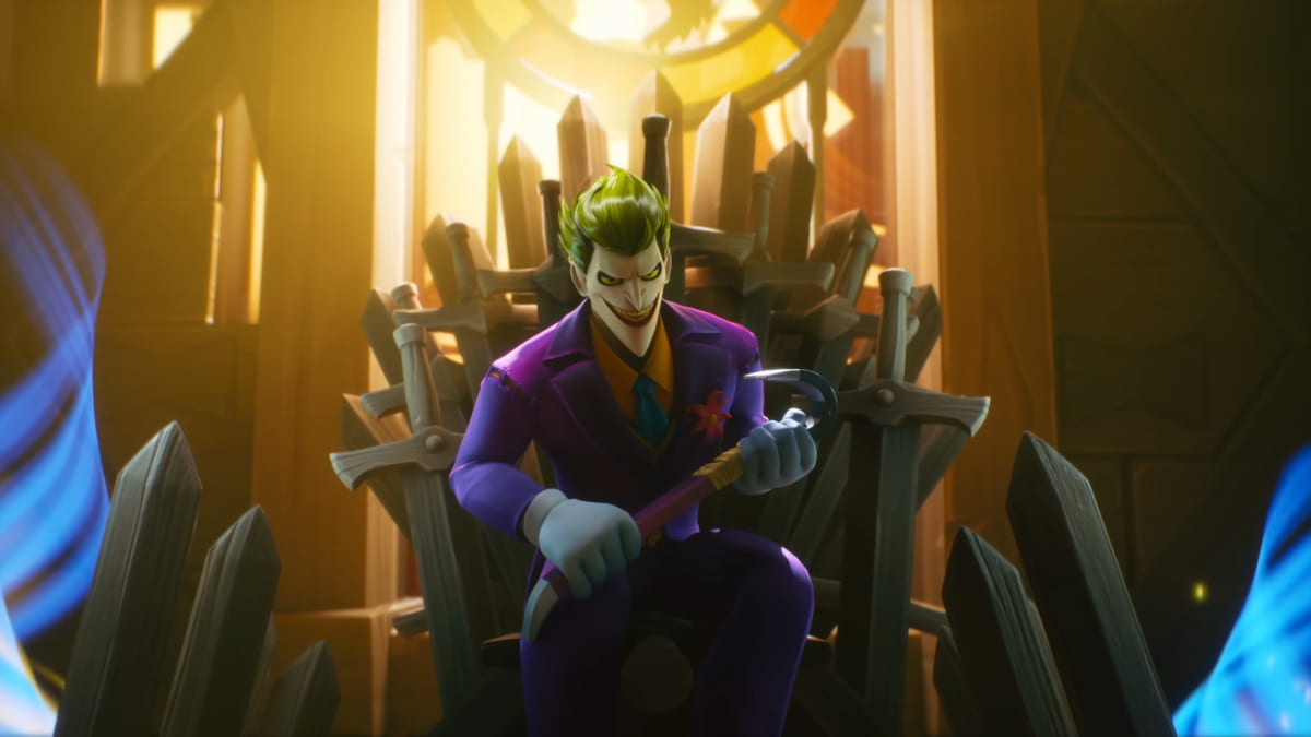 Joker MultiVersus assis sur un trône