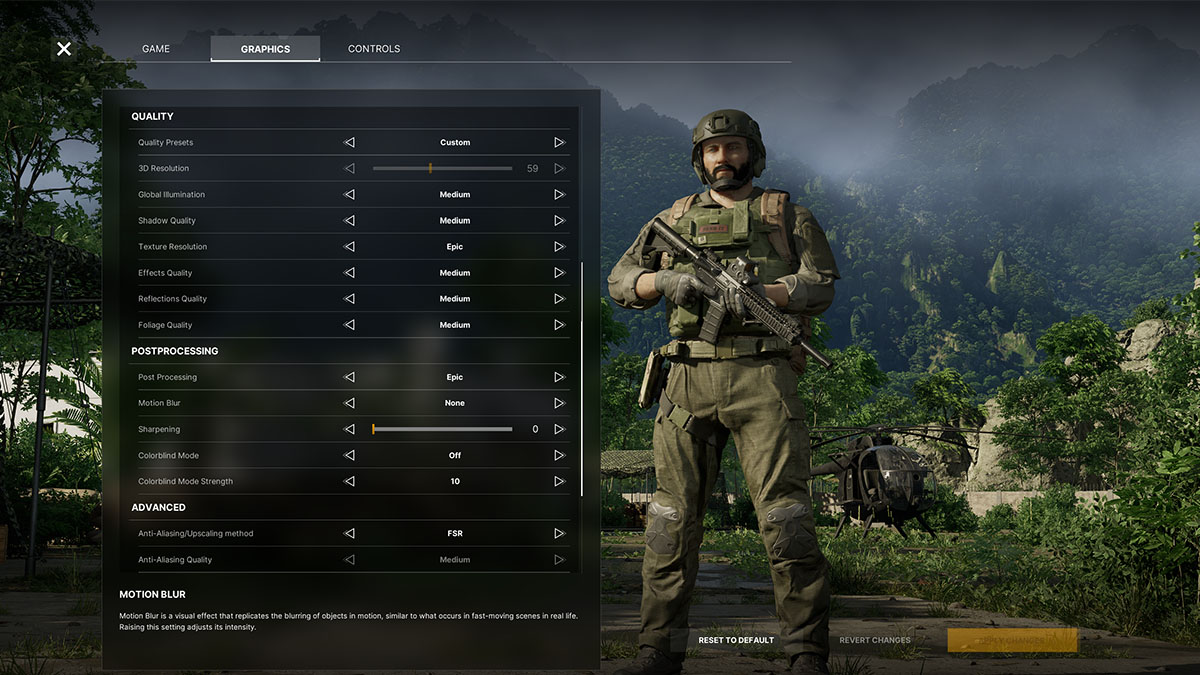 L’écran des paramètres du menu principal dans Grey Zone Warfare