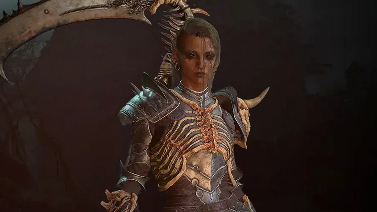 nécromancienne féminine dans Diablo 4 avec une faux