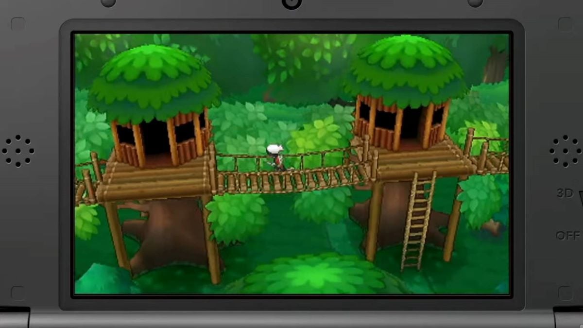 Le joueur traverse un pont dans Fortree City de Pokemon ORAS
