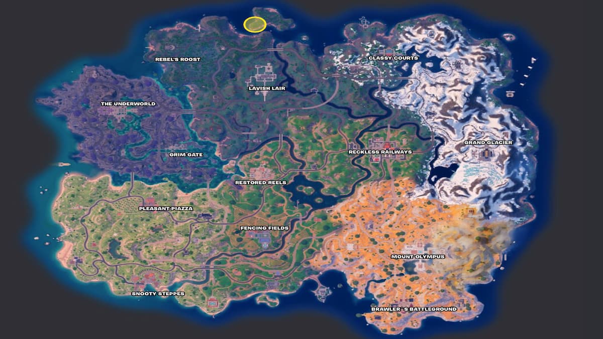 Carte Fortnite Chapitre 5 Saison 2 avec l'emplacement de Dark Vador encerclé