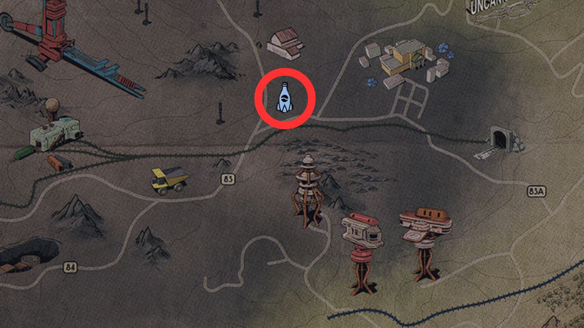 Carte de Fallout 76 montrant l'emplacement de Nuka-World en tournée