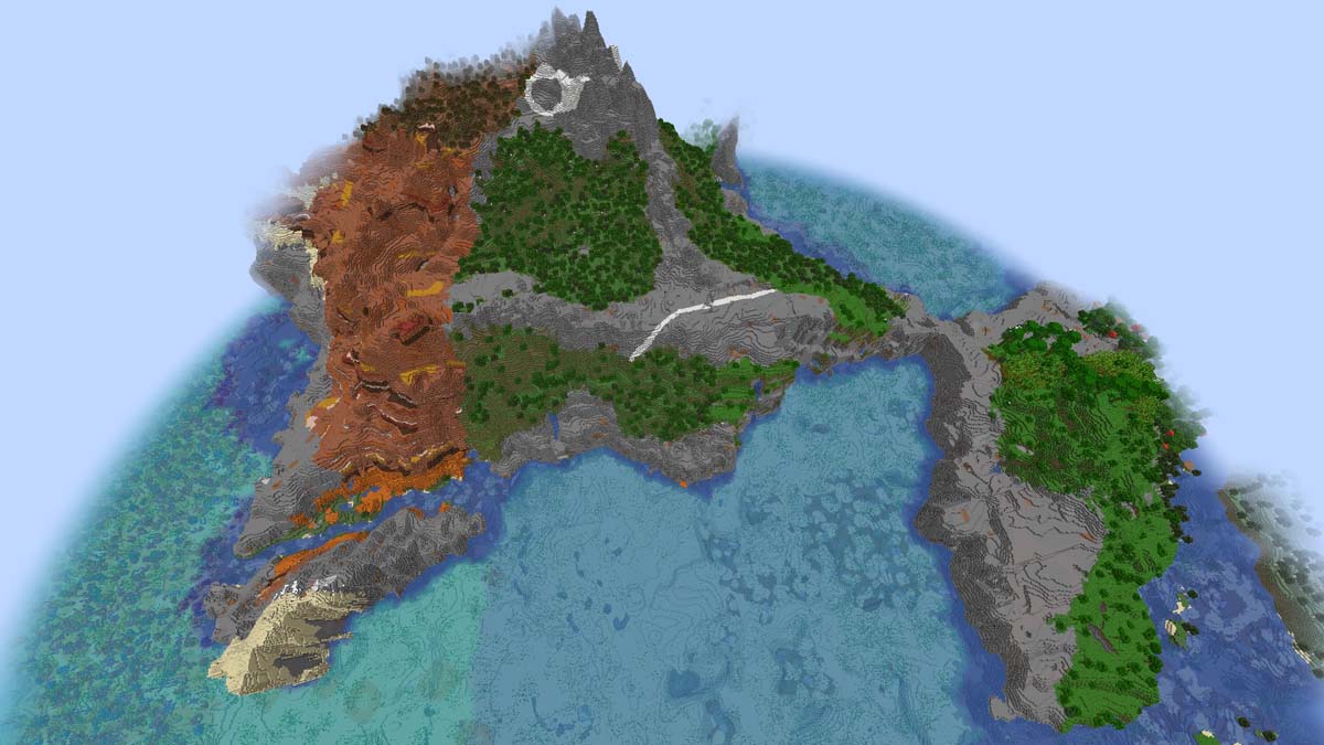 Île géante avec divers biomes dans Minecraft