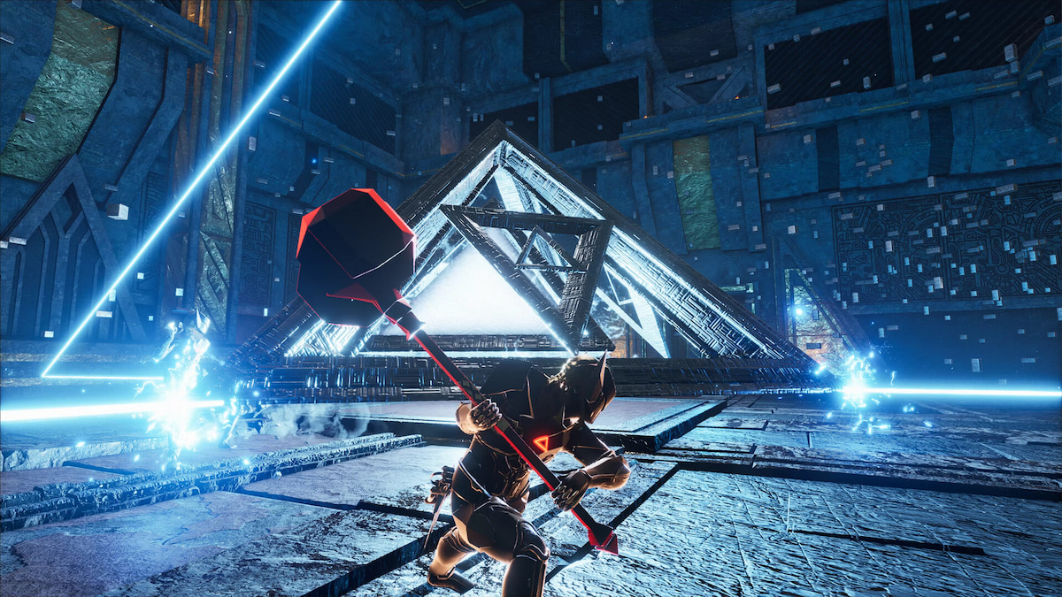 Un joueur en train de se balancer au temple utilise un marteau dans Soulmask