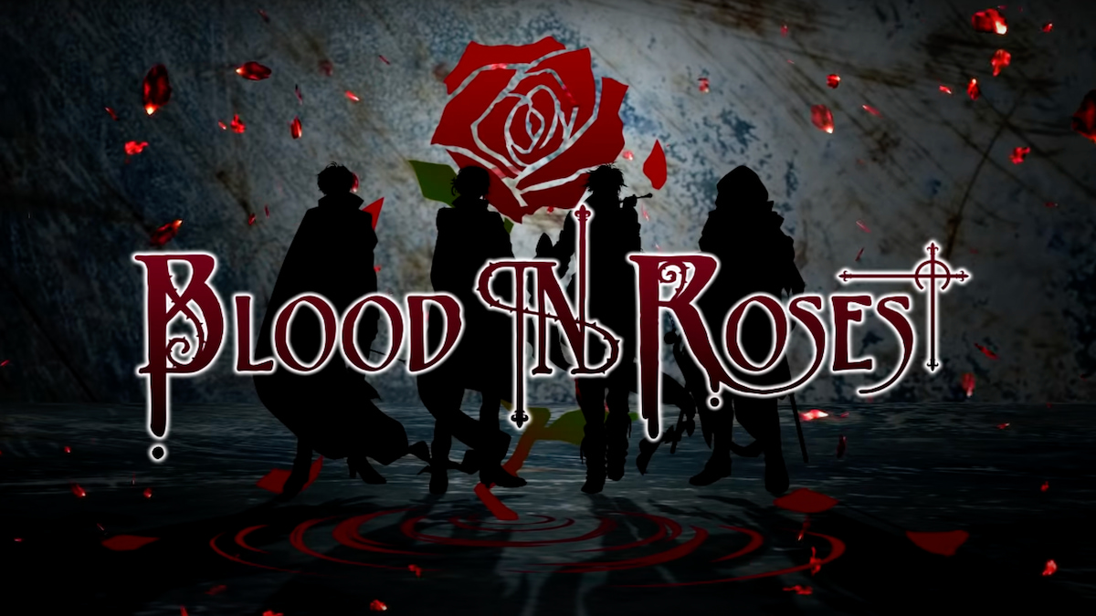 Écran titre du jeu otome mobile Blood in Roses. 
