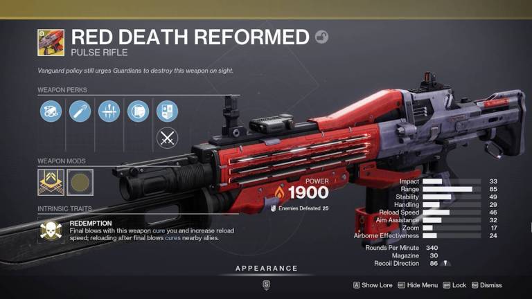 La Mort Rouge Réformée est une arme de division dans Destiny 2 : The Final Shape