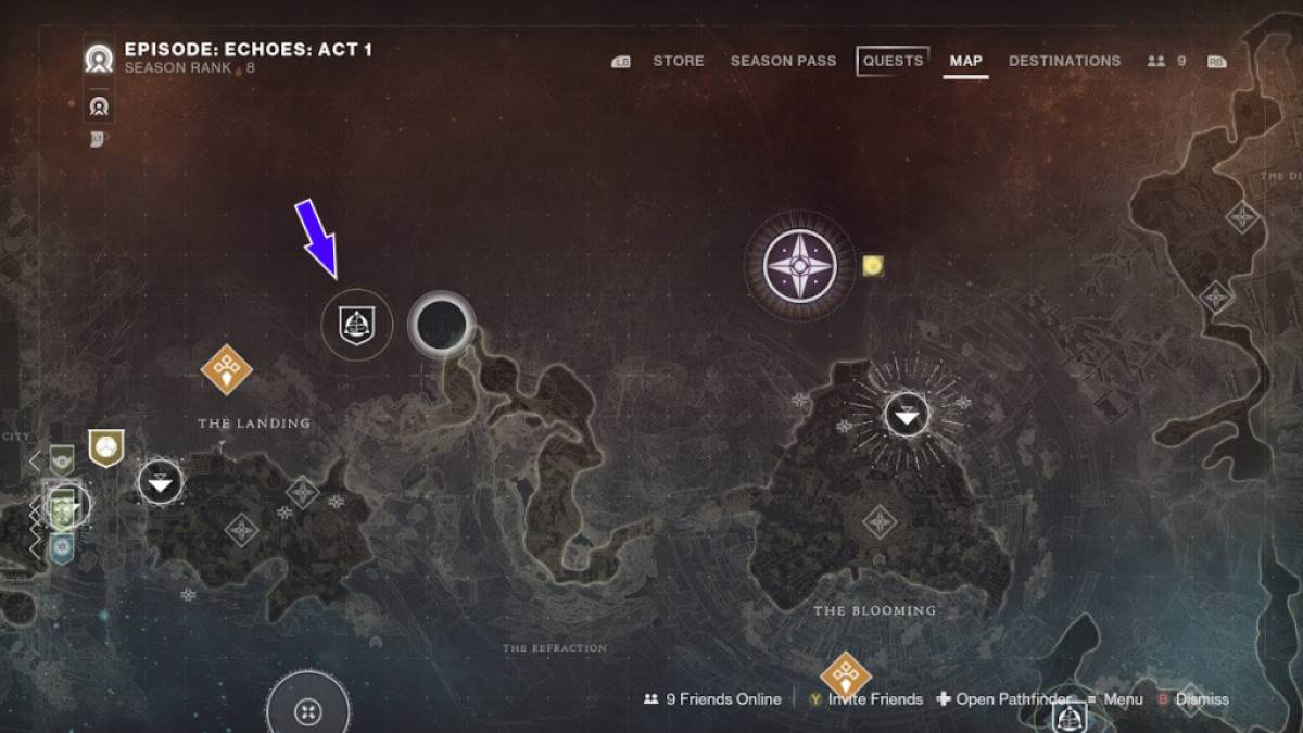 L'emplacement de la carte Light Cave dans Destiny 2.
