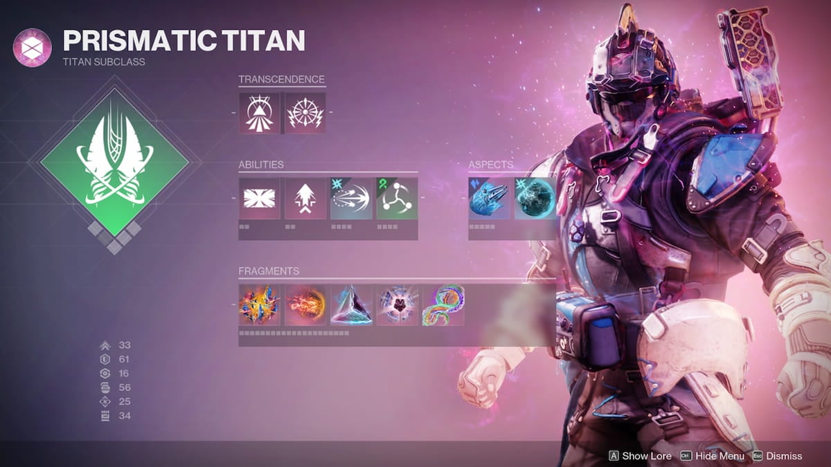 Écran de compétences Destiny 2 Prismatic Titan