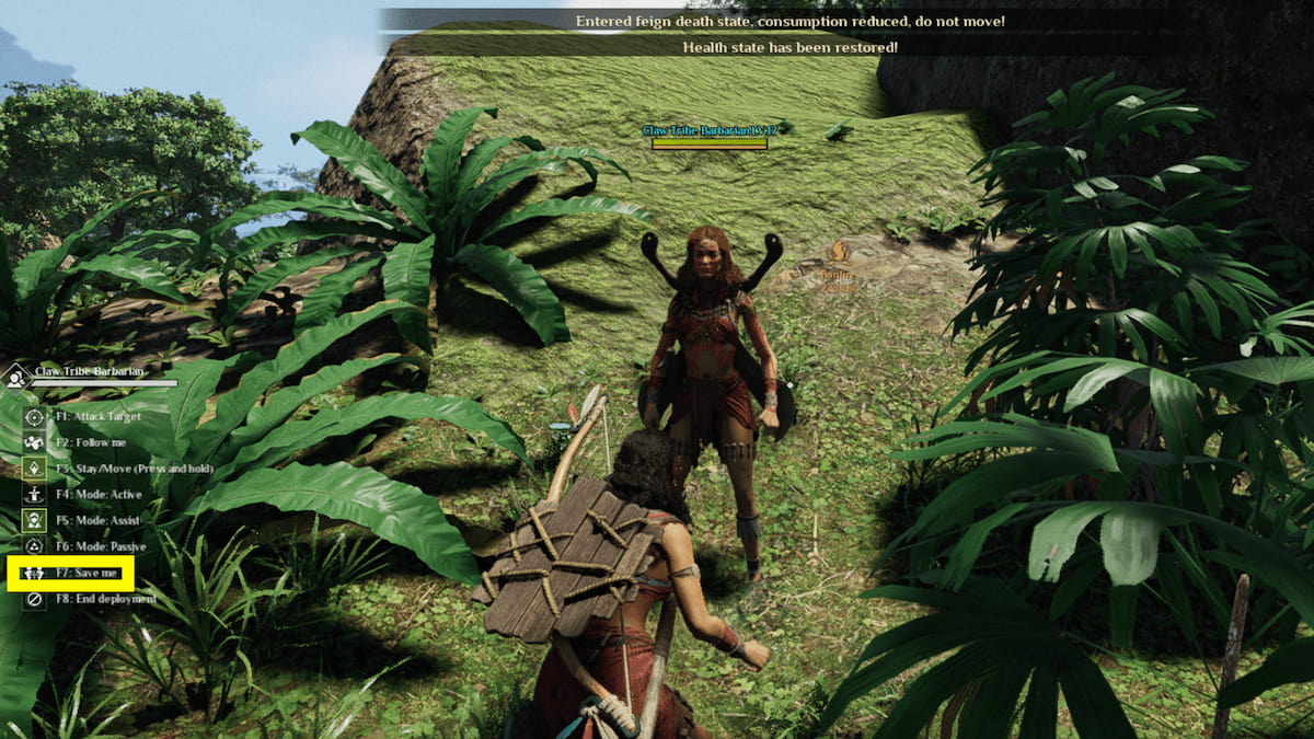 Un membre de la tribu sauve un joueur d'être abattu dans Soulmask