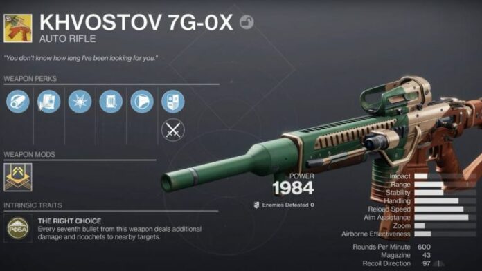 Comment obtenir le légendaire et exotique fusil automatique Khvostov 7G-0X dans Destiny 2
