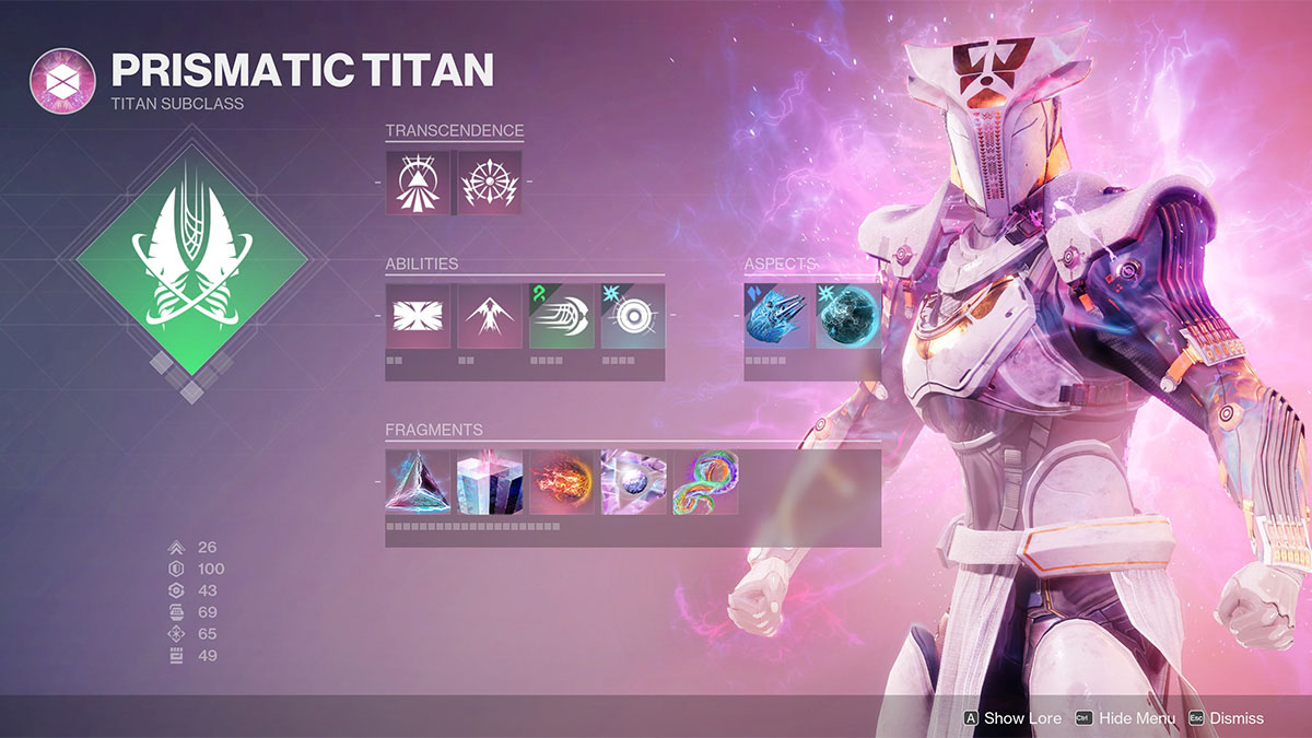 L'écran de la sous-classe Titan Prismatic dans Destiny 2 : The Final Shape