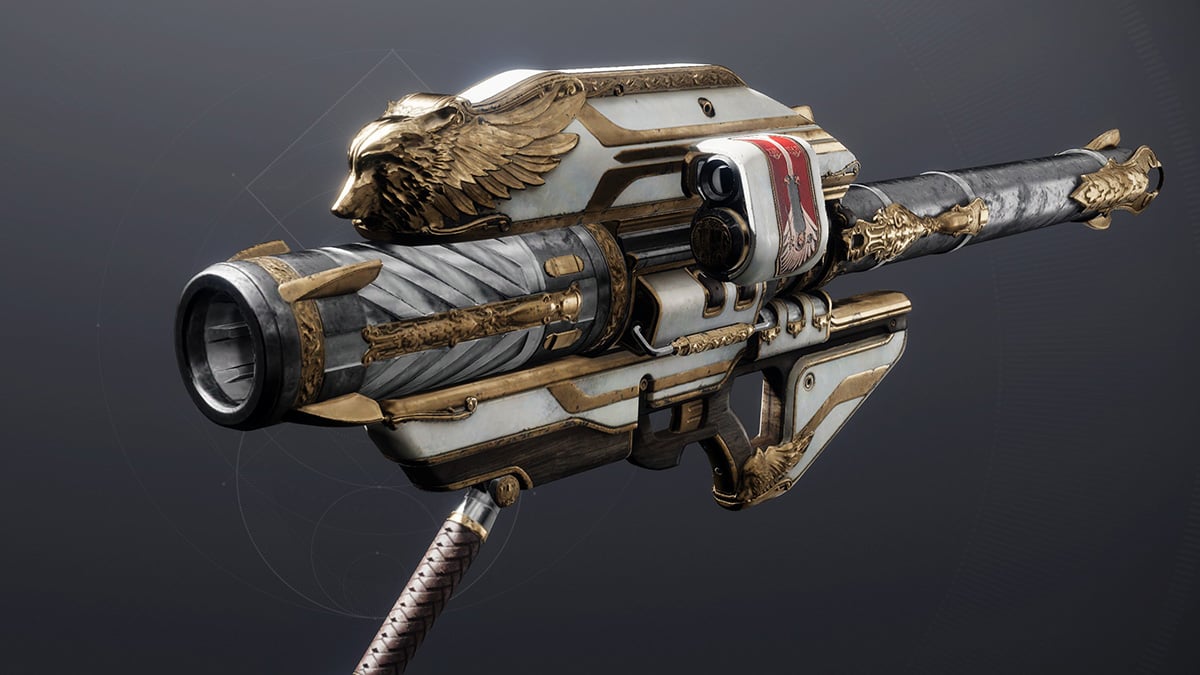 Vue latérale en jeu du lance-roquettes Gjallarhorn dans Destiny 2