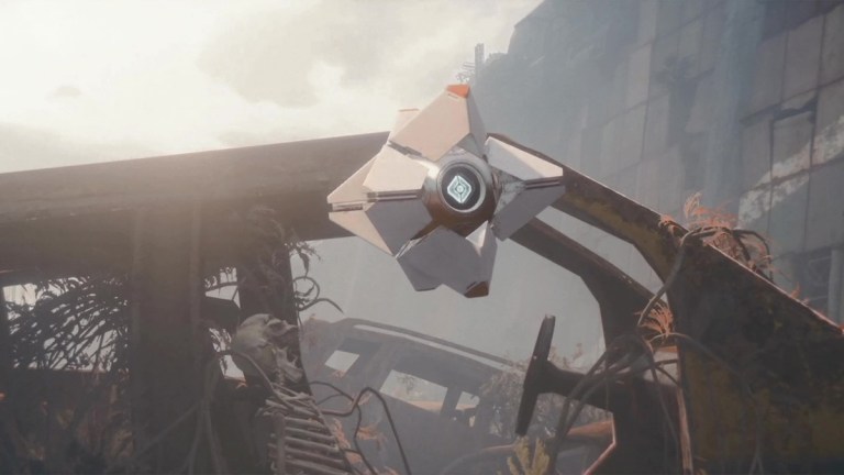 A Ghost wandering the Cosmodrome in Destiny 2