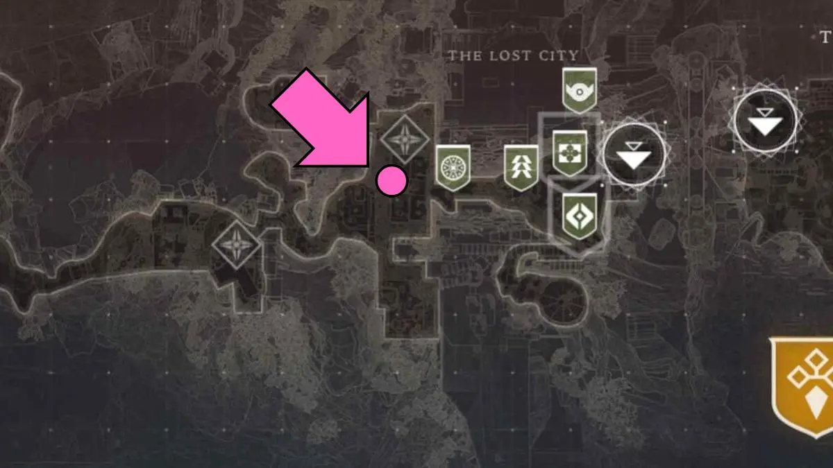 Emplacement sur la carte de l'activité paranormale dans Destiny 2 The Lost City