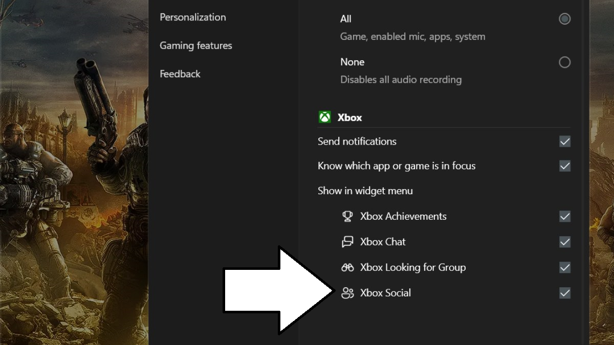 Les paramètres du widget Xbox Game Bar