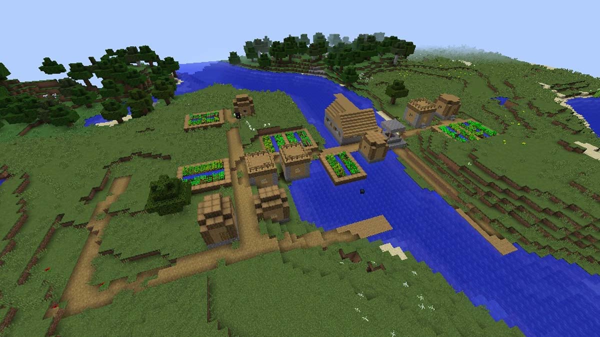 Fermes et village fluvial dans Minecraft