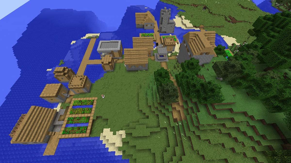 Forgeron et village au bord de l'océan dans Minecraft