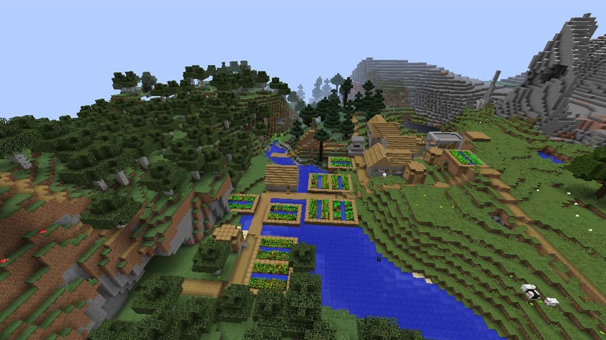 Fermes et forgeron dans un village forestier dans Minecraft