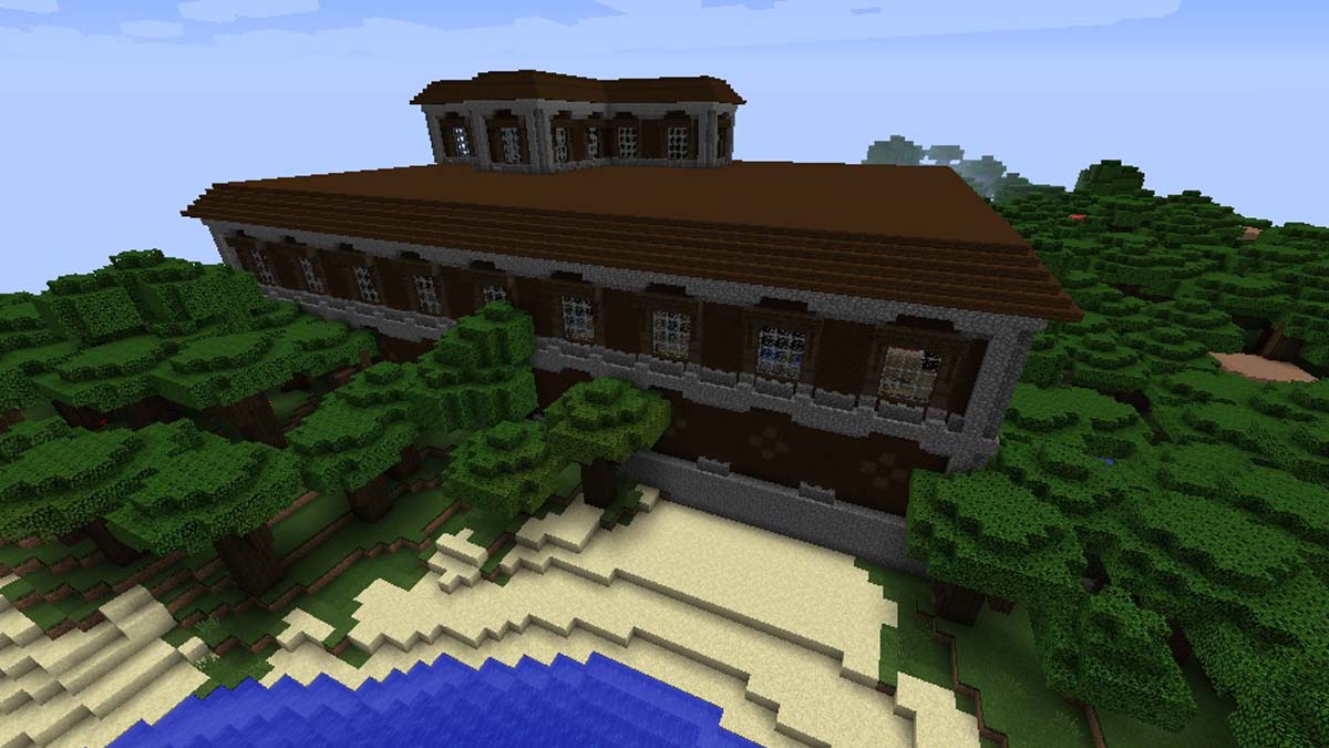 Manoir au bord de l'océan et dans les bois dans Minecraft