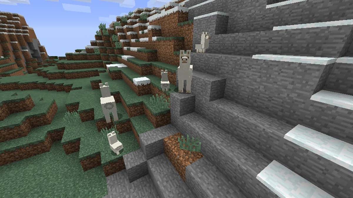 Lamas blancs sur les collines dans Minecraft