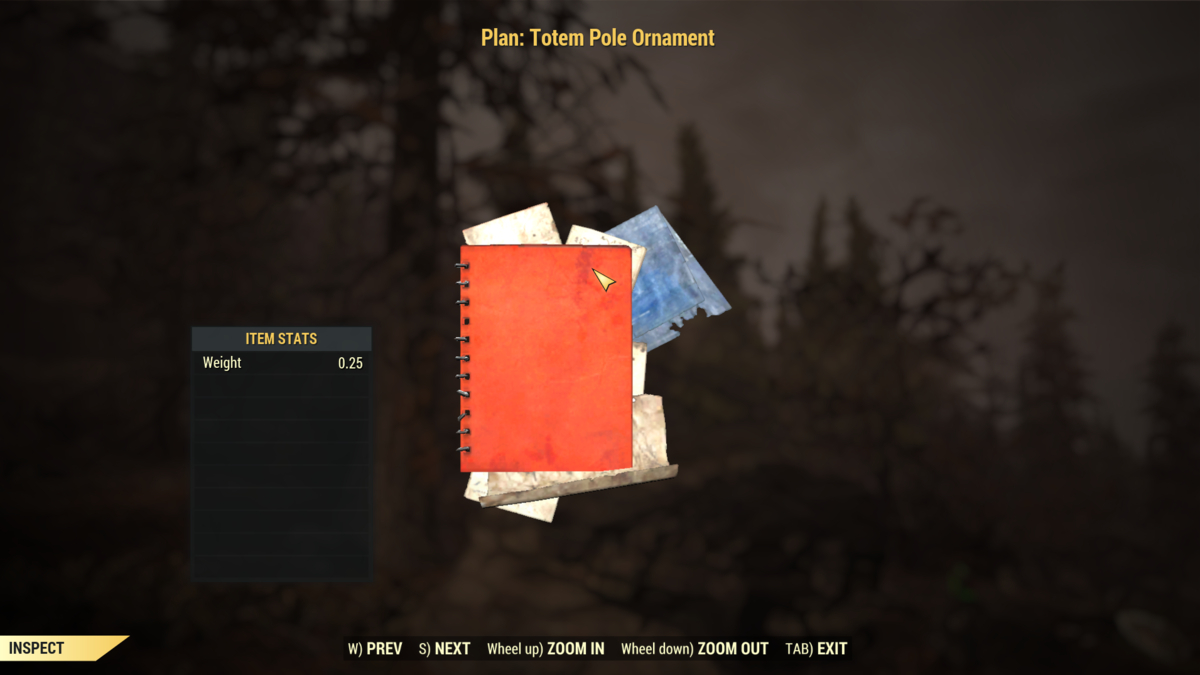 Le plan d'ornement du totem dans Fallout 76