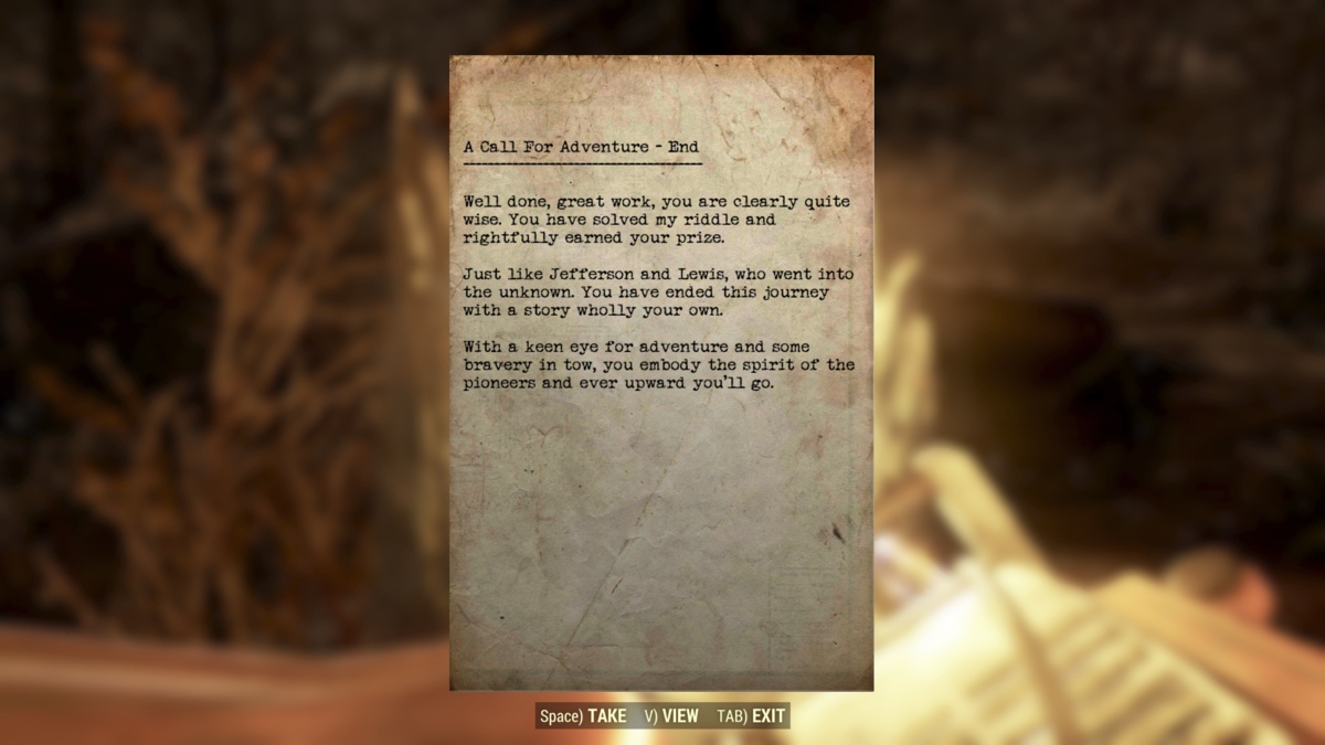 La note de fin de la chasse au trésor des pionniers dans Fallout 76