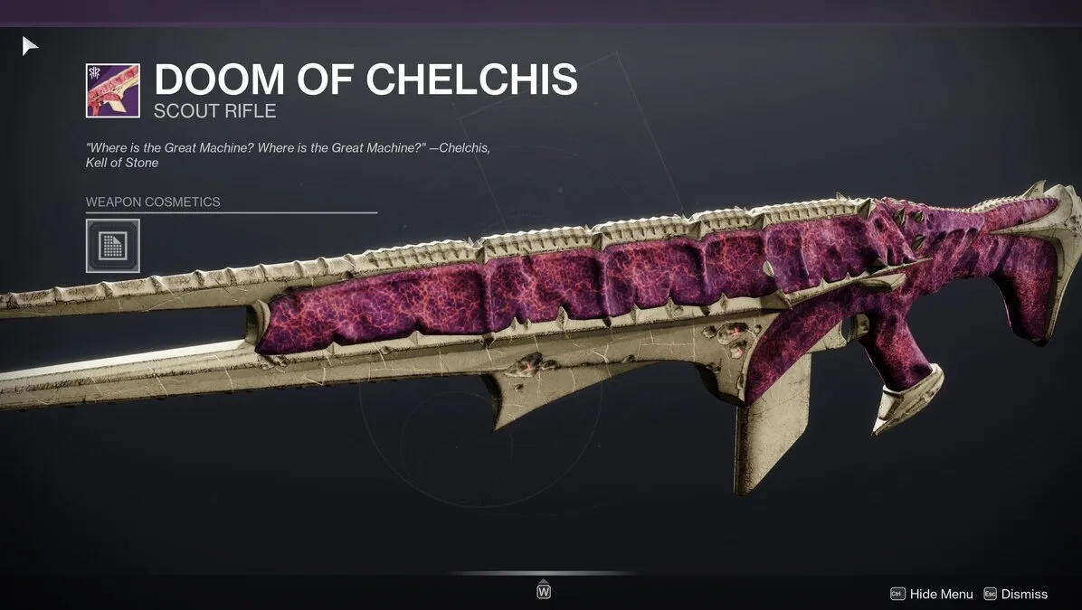 Fusil éclaireur Doom of Chelchis dans Destiny 2