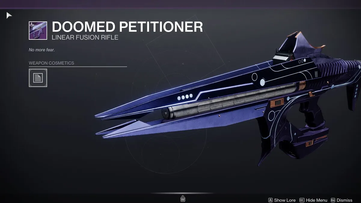 Fusil à fusion linéaire Doomed Petitioner dans Destiny 2