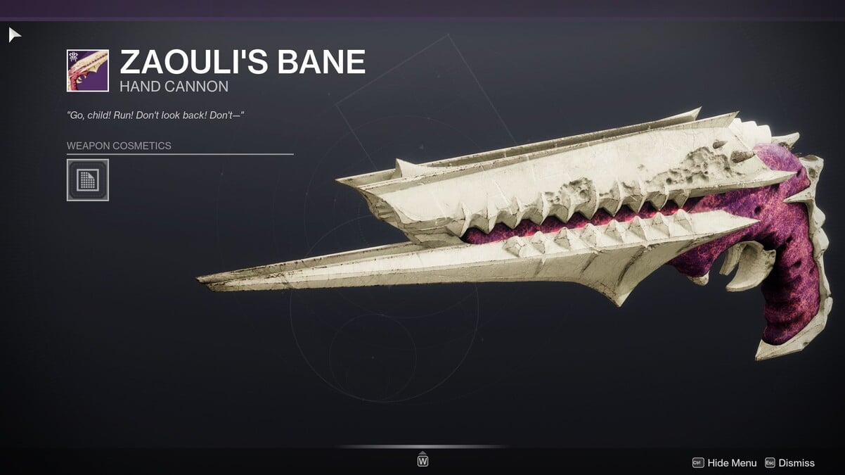 Le canon à main Bane de Zaouli dans Destiny 2
