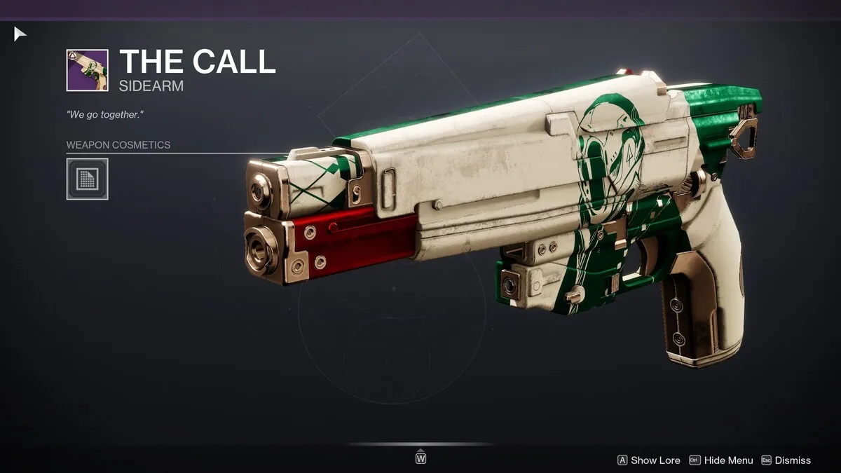 L'arme de poing d'appel dans Destiny 2
