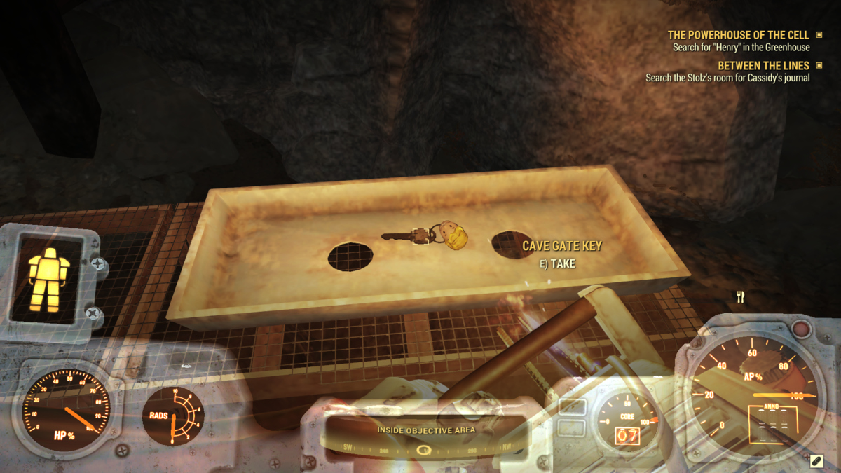 Pillage de la clé de Cave Gate dans Fallout 76.