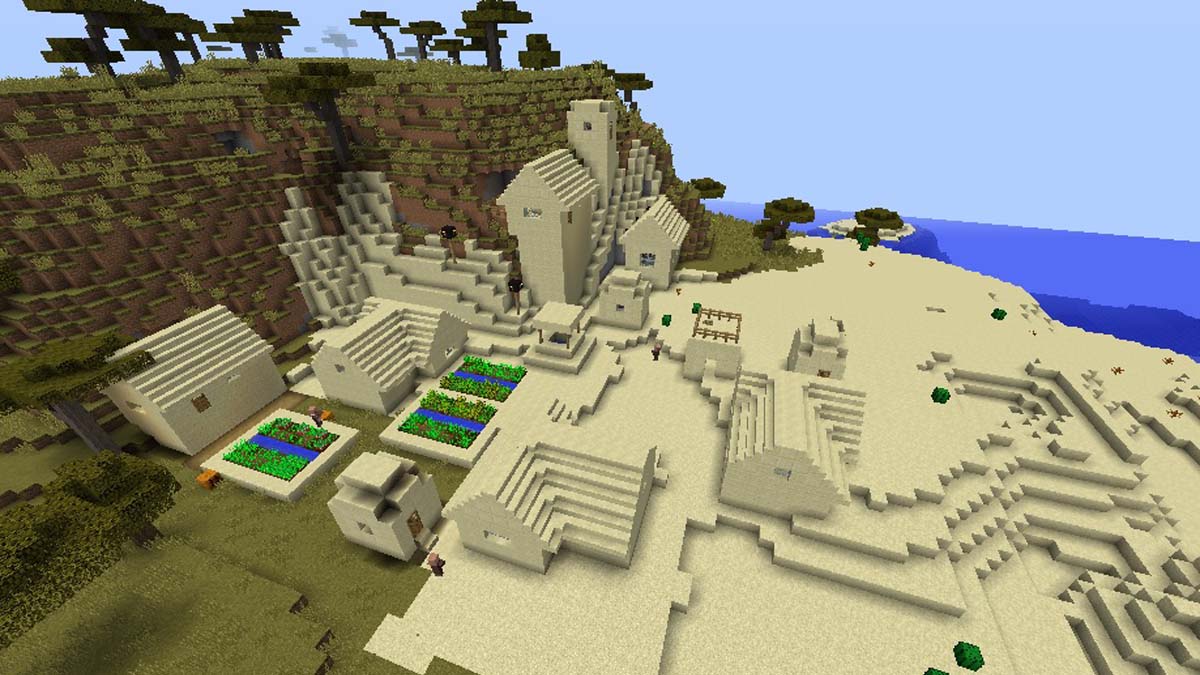 Collines de savane et village désertique dans Minecraft