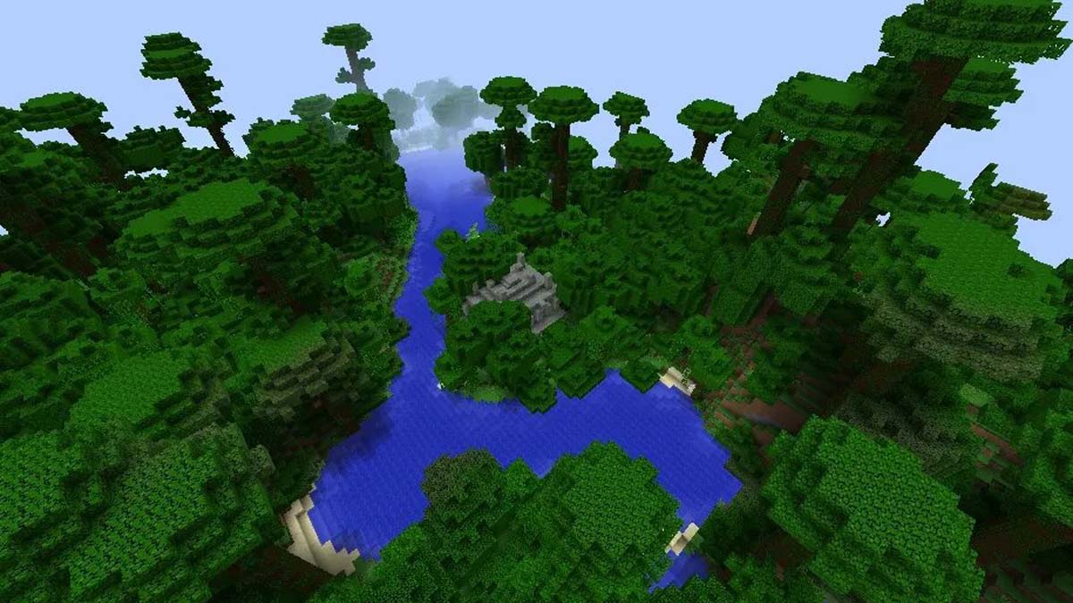 Temple de la jungle dans la rivière dans Minecraft