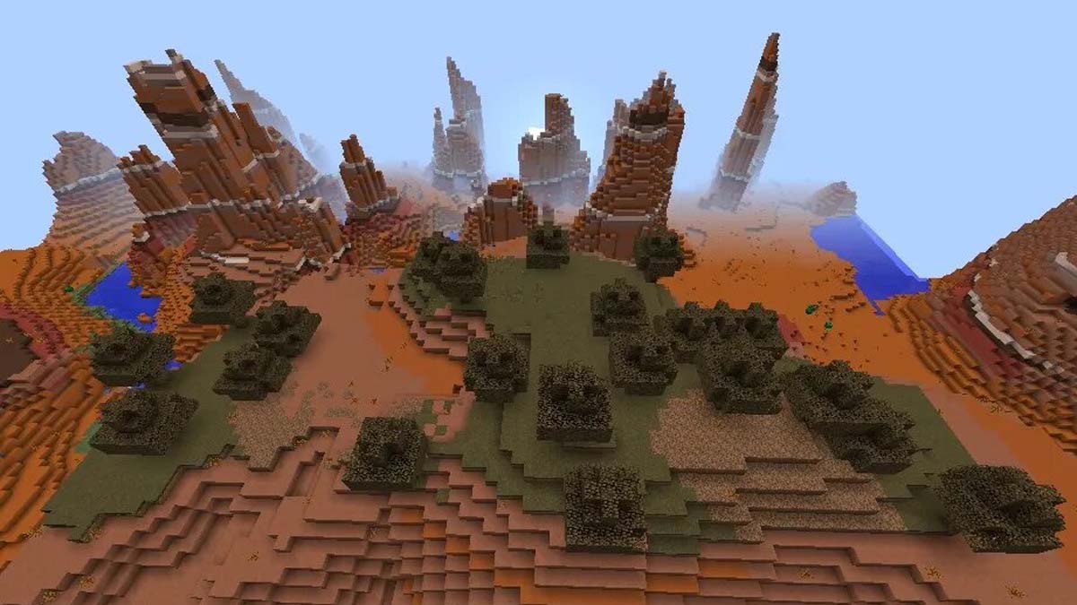 Biome du plateau F de Mesa avec des arbres dans Minecraft