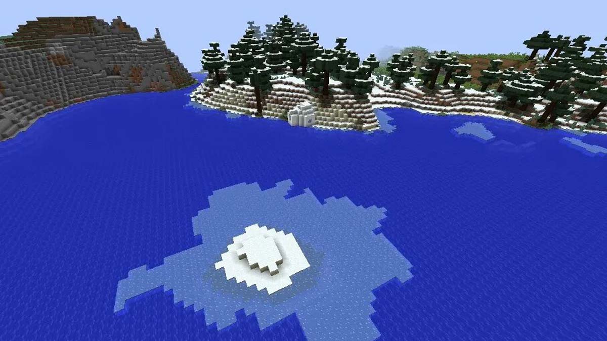 Igloo avec sous-sol sur une rivière gelée dans Minecraft