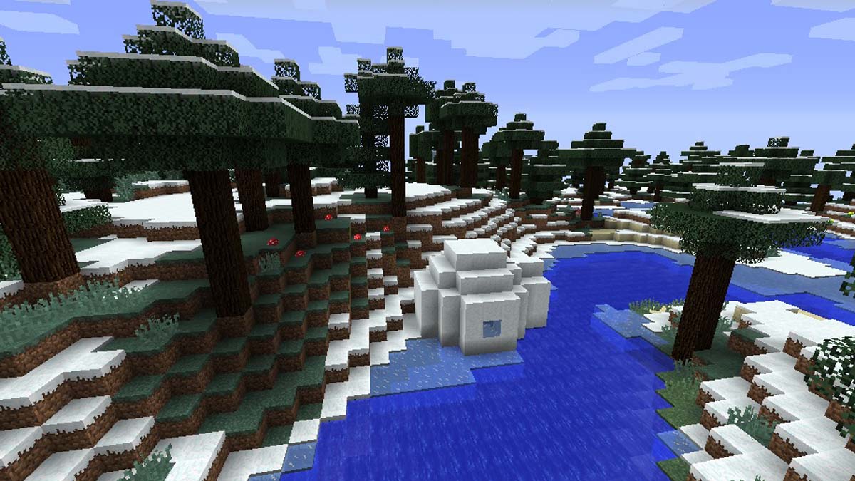 Igloo avec sous-sol sur une rivière gelée dans Minecraft