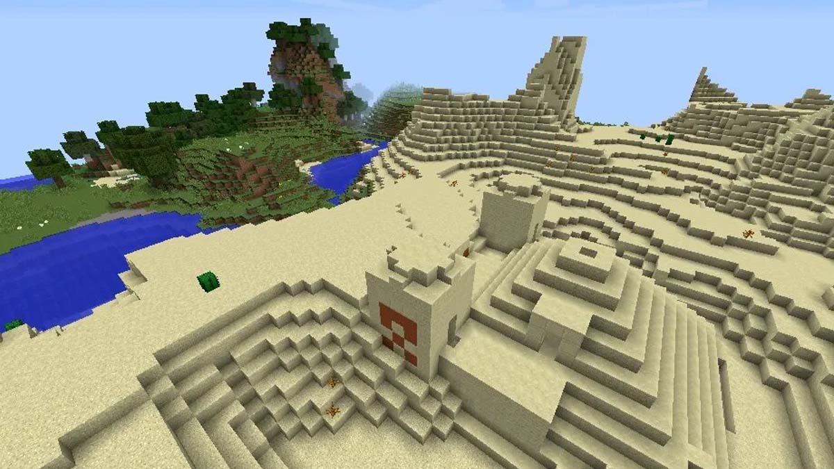 Desert temple near the river in Minecraft
