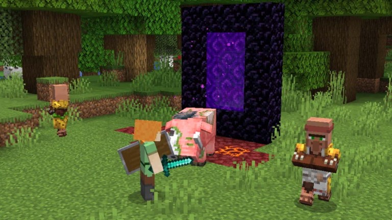 Mobs traversing nether portal in Minecraft