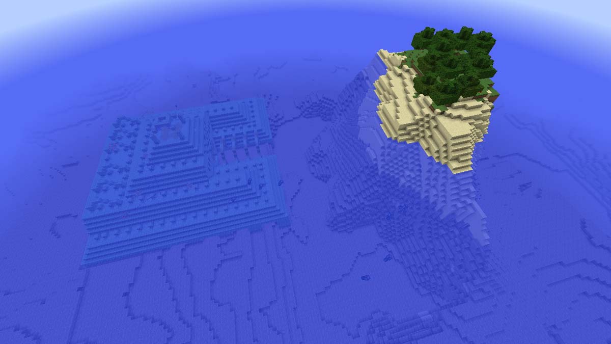 Monument océanique près d'une île de survie dans Minecraft