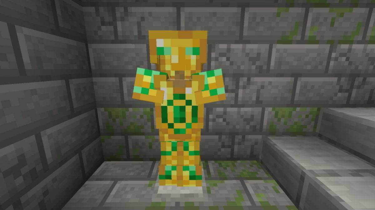 Armure dorée avec la garniture d'armure oculaire dans une forteresse Minecraft