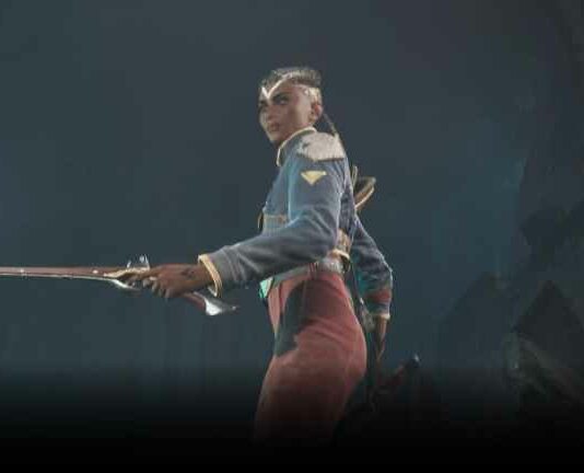 Main character in Flintlock holding a flintlock pistol