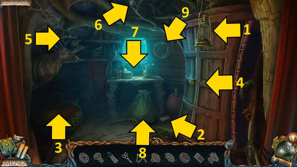 Compléter le puzzle des objets manquants à l'arrière de la maison d'Uri dans Lost Lands 1: Dark Overlord