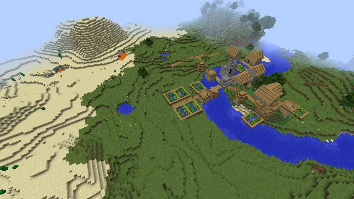 Village désertique et fluvial dans Minecraft