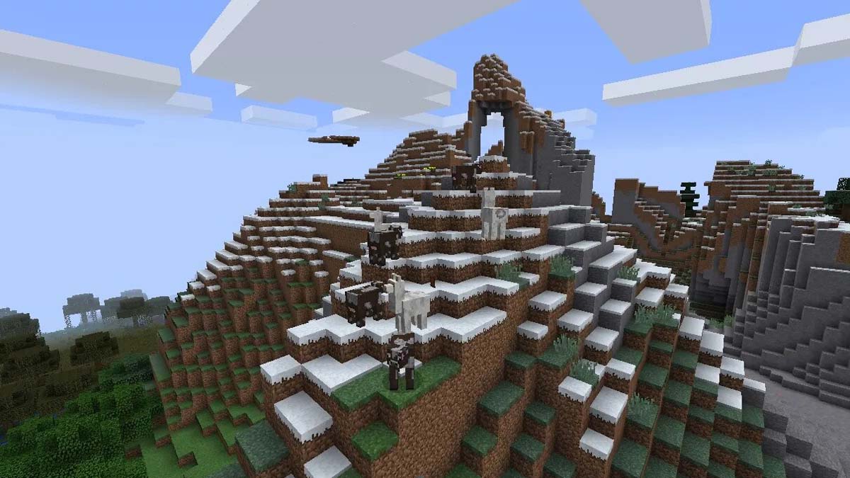 Vaches et lamas sur les collines dans Minecraft