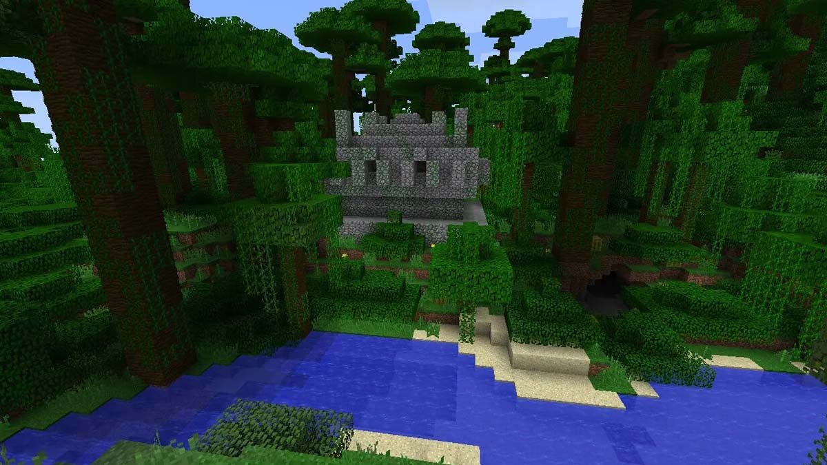 Temple de la jungle sur la rivière dans Minecraft