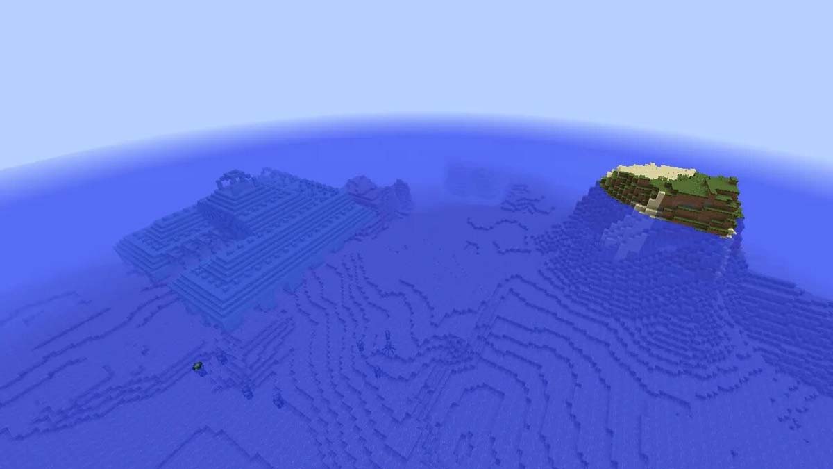 Monument océanique près d'une île dans Minecraft