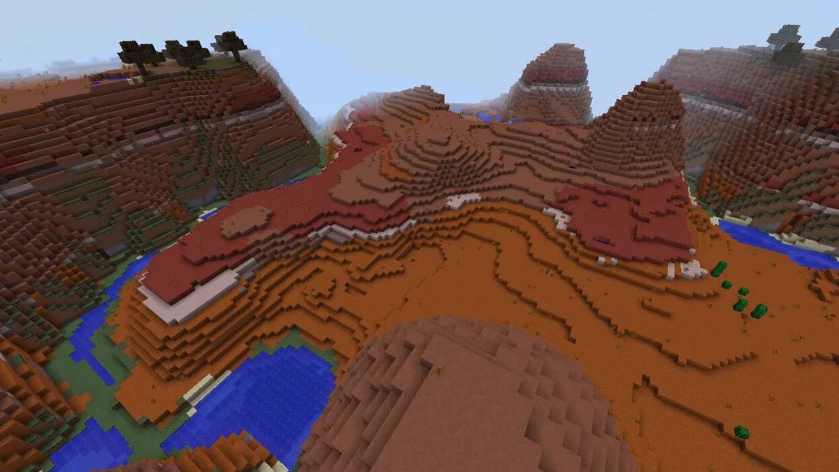 Badlands boisés et rivière dans Minecraft