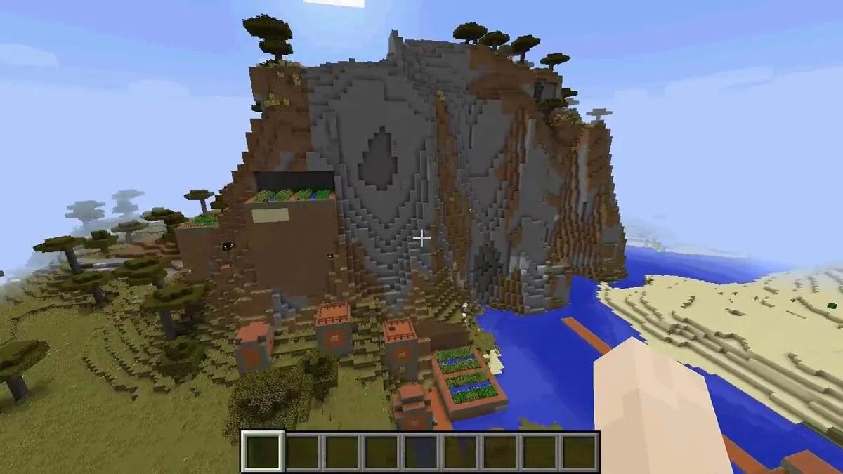 Village d'acacias à flanc de falaise dans Minecraft